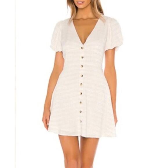 l*space Dresses & Skirts - LSPACE Sabrina Puff Sleeve Mini Dress Ivory Cream Button Front Striped Size S